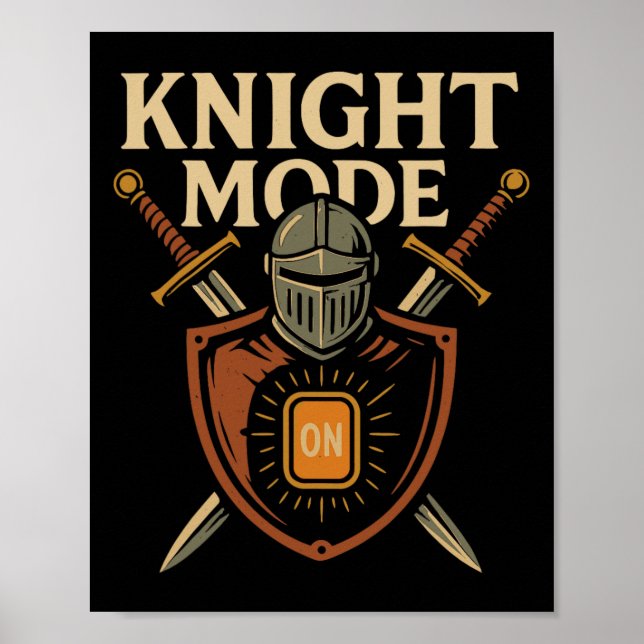 Affiche Mode Chevalier Activé Épée Médiévale Drôle Bouclie (Devant)
