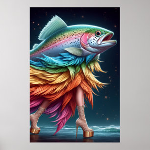 Affiche Mode de poisson truite arc-en-ciel drôle