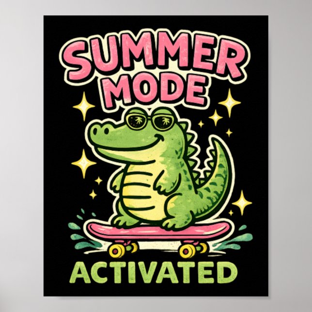 Affiche Mode Été Activé Art de l'Alligator Mignon (Devant)