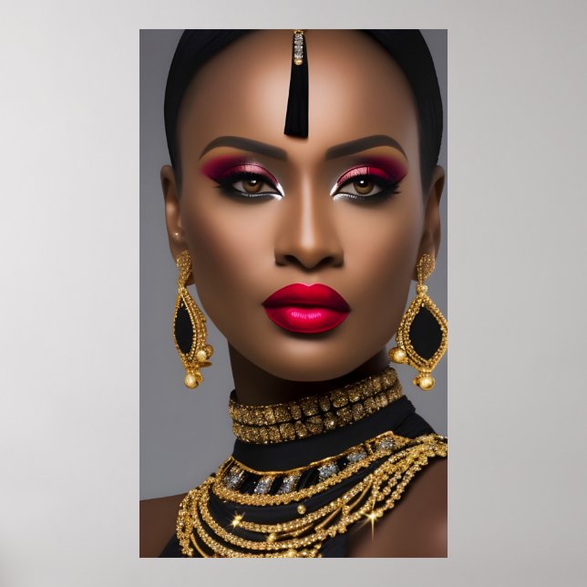 Affiche Mode Exotique Africain or diamant Bijou noir (Devant)