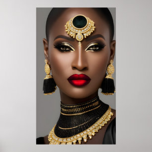 Affiche Mode Exotique Africain or Noir bijou femme