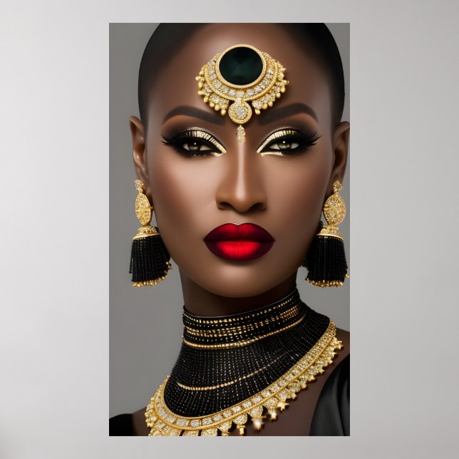 Affiche Mode Exotique or africain Black bijoux femme (Devant)