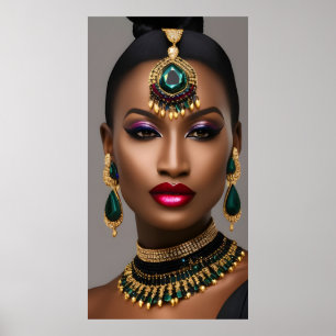 Affiche Mode féminine classique africaine or émeraude vert