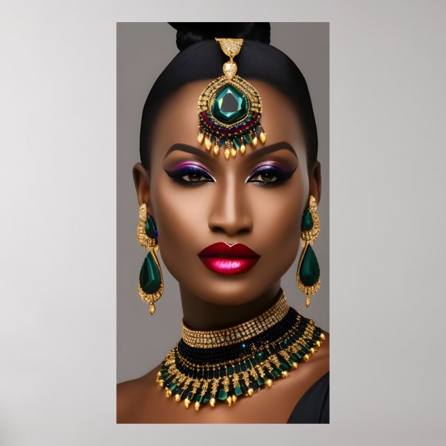 Affiche Mode féminine classique africaine or émeraude vert (Devant)