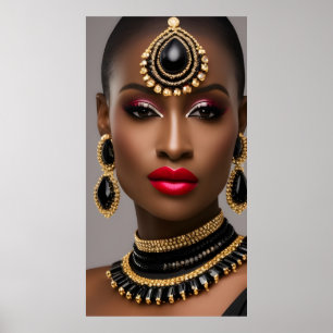 Affiche Mode féminine classique bijou or africain noir gem