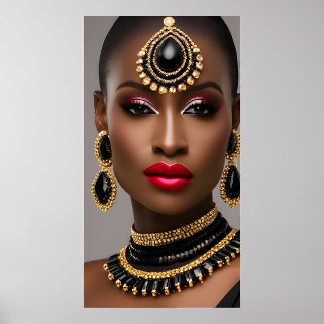 Affiche Mode féminine classique bijou or africain noir gem (Devant)