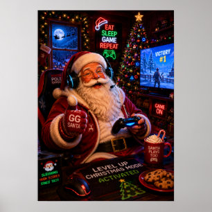 Affiche Mode Noël Niveau Supérieur Activé Gamer Santa Post
