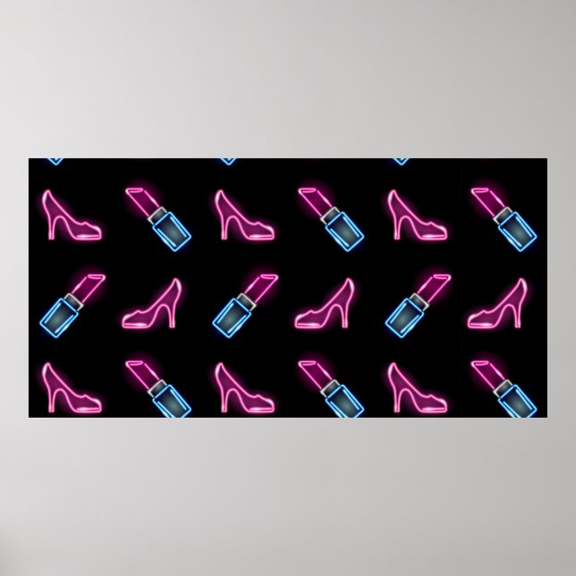 Affiche Mode sans couture motif avec les icônes de néon de (Devant)