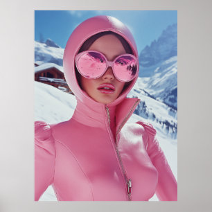 Affiche Mode Ski rose futuriste - Glam d'hiver stylé