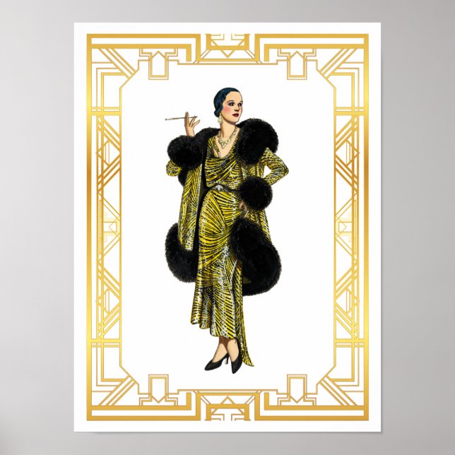 Affiche Mode vintage 20s Flapper Fur Cape Evening Gown (Devant)