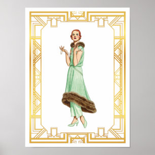 Affiche Mode vintage 20s Flapper Pant Robe Art