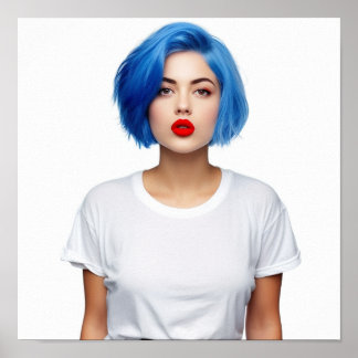 Affiche Modèle à cheveux bleu portant Gildan Tee