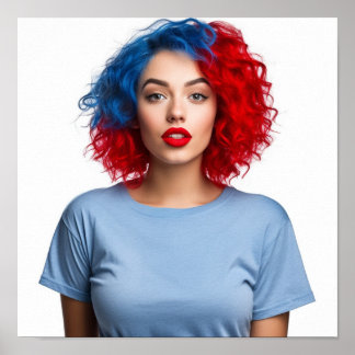Affiche Modèle aux cheveux bleus et rouges portant Gildan