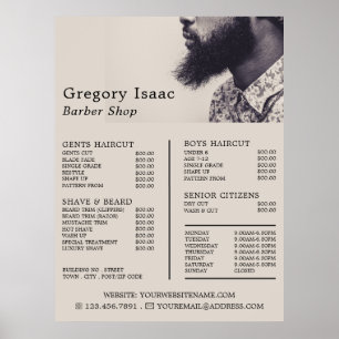 Affiche Modèle Black Beard, Liste de prix des barbiers pou
