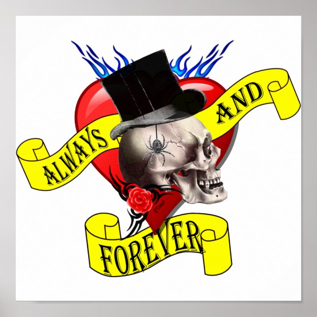 Affiche Modèle crâne romatique et tatouage cardiaque (Devant)