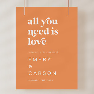 Affiche Modèle d'Affiche de bienvenue Mariage rétro été or