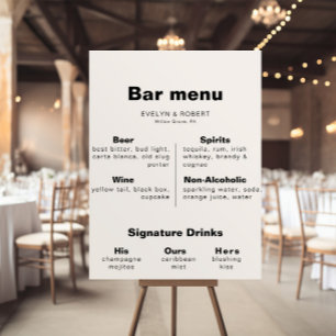 Affiche Modèle d'affiche de menu de bar de mariage élégant