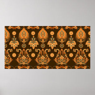 Affiche Modèle Damas motif floral transparent
