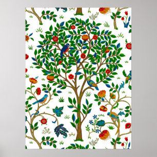 Affiche Modèle d'arbre de vie de William Morris, vert et m