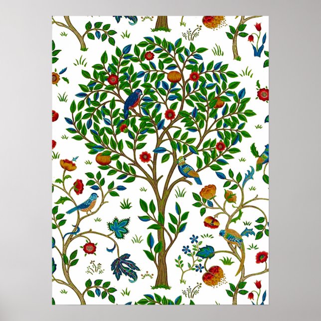 Affiche Modèle d'arbre de vie de William Morris, vert et m (Devant)