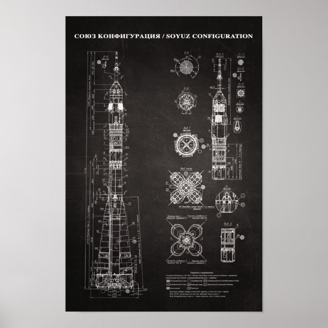 Affiche Modèle d'architecture spatiale Soyuz (Devant)