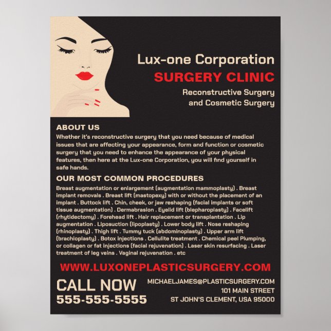 Affiche Modèle de beauté, Chirurgien plastique, Chirurgie  (Devant)