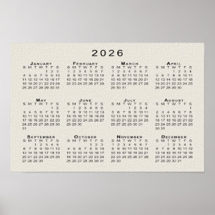 Affiche Modèle de calendrier 2026 sur texture de toile fau