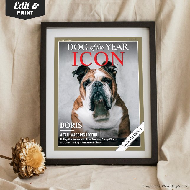 Affiche Modèle de couverture de magazine pour chien person (Custom Dog Magazine Cover Template Pet Portrait Poster)