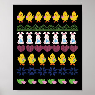 Affiche Modèle de crochet de Pâques Poule Lapin Oeuf 