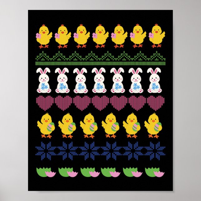 Affiche Modèle de crochet de Pâques Poule Lapin Oeuf  (Devant)