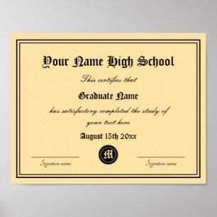 Affiche Modèle de diplôme de certificat d'études secondair