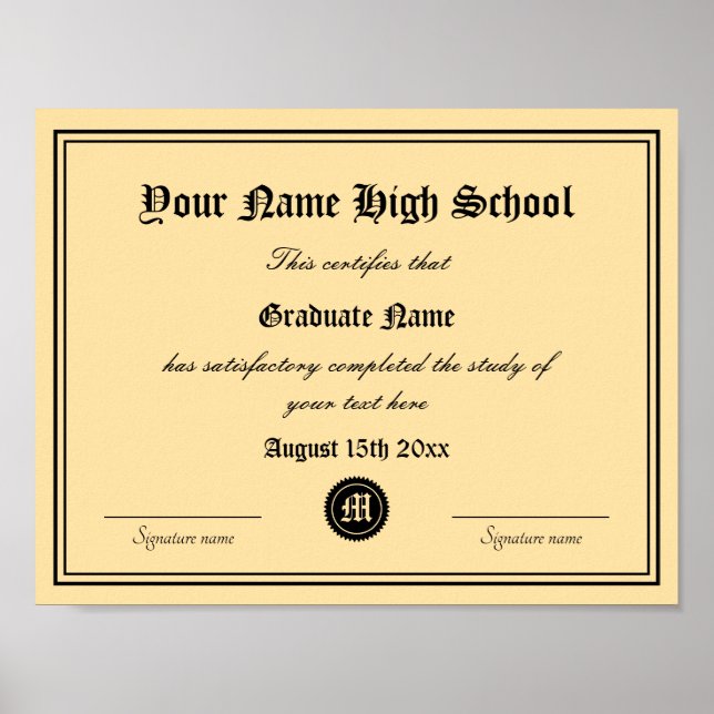 Affiche Modèle de diplôme de certificat d'études secondair (Devant)