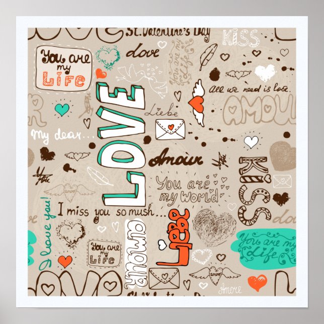 Affiche Modèle de doodle de citations d'amour (Devant)