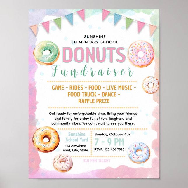 Affiche Modèle de flyer de collecte de fonds avec beignets (Devant)