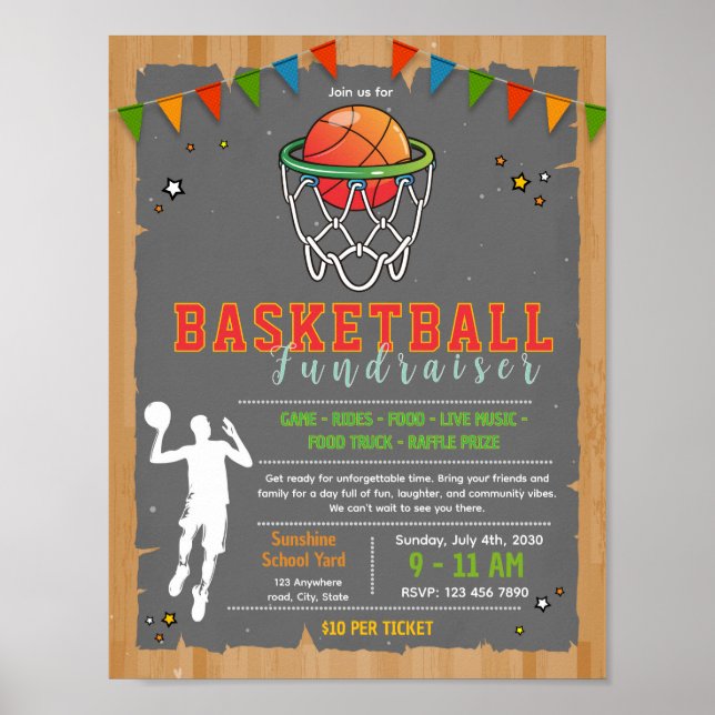 Affiche Modèle de flyer de collecte de fonds de basket-bal (Devant)