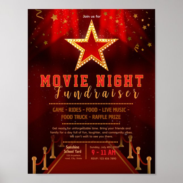 Affiche Modèle de flyer de collecte de fonds sur tapis rou (Devant)