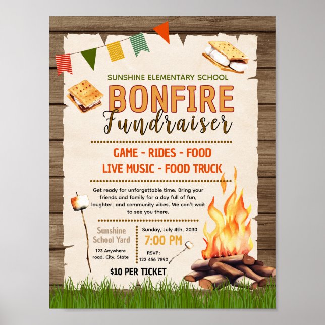 Affiche Modèle de flyer modifiable barbecue feu de joie (Devant)