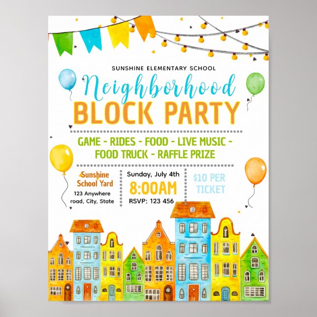 Affiche Modèle de flyer modifiable pour fête de quartier (Devant)
