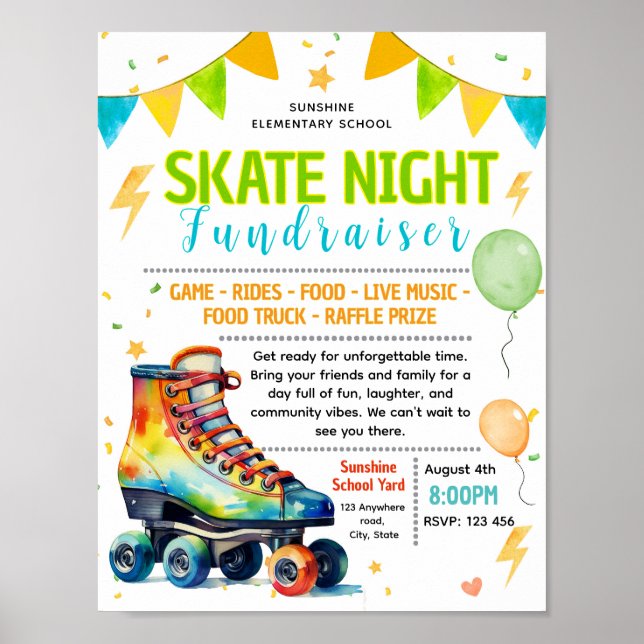 Affiche Modèle de flyer modifiable pour la soirée de patin (Devant)