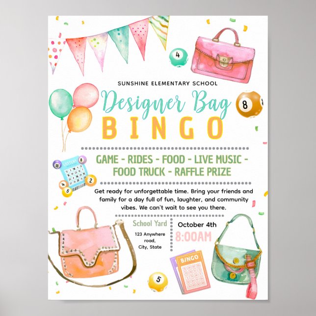 Affiche Modèle de flyer modifiable pour un bingo de sacs d (Devant)