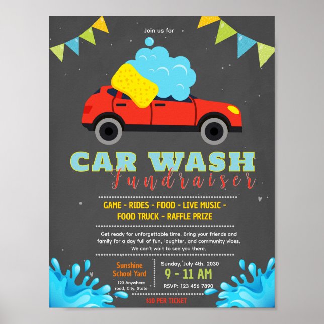Affiche Modèle de flyer modifiable pour un lavage de voitu (Devant)