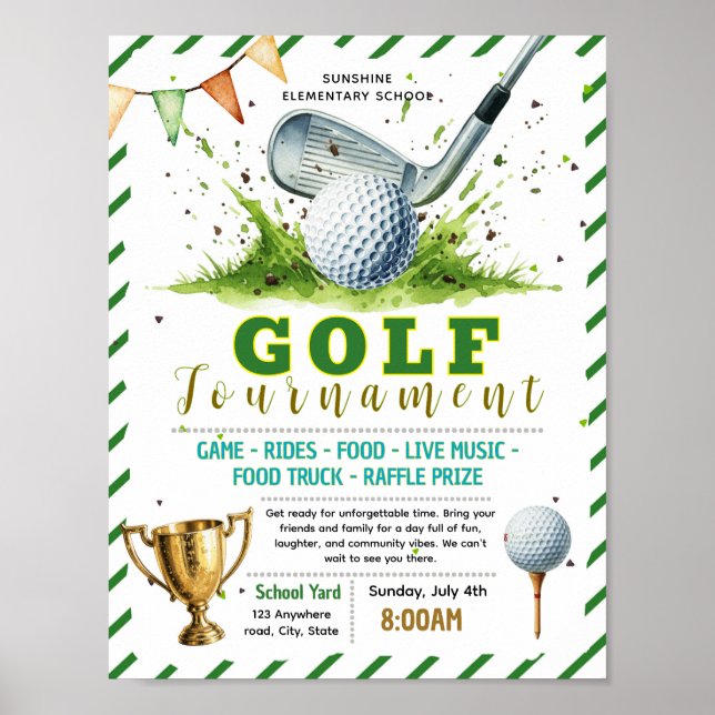 Affiche Modèle de flyer modifiable pour un tournoi de golf (Devant)