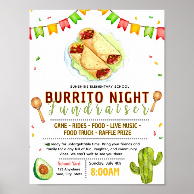 Affiche Modèle de flyer modifiable pour une soirée burrito (Devant)