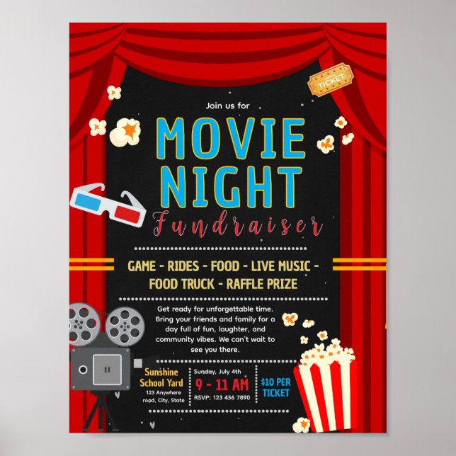 Affiche Modèle de flyer modifiable pour une soirée cinéma  (Devant)