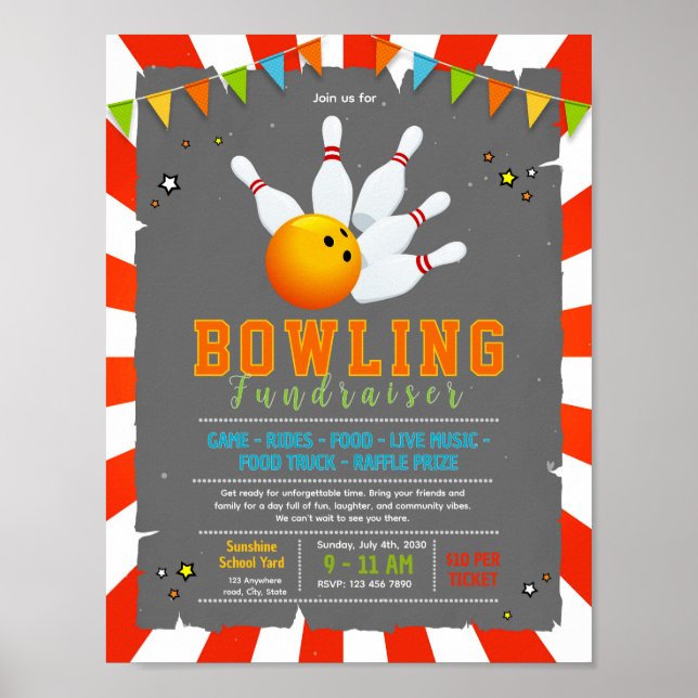 Affiche Modèle de flyer modifiable pour une soirée de bowl (Devant)