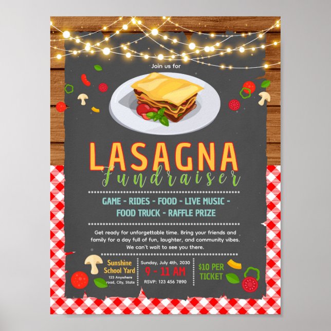 Affiche Modèle de flyer modifiable pour une soirée lasagne (Devant)