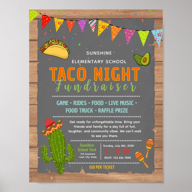 Affiche Modèle de flyer modifiable pour une soirée taco fi (Devant)