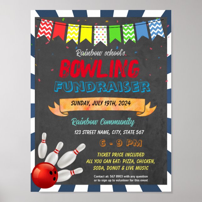 Affiche Modèle de l'école de collecte de fonds Bowling (Devant)