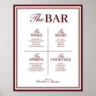 Affiche Modèle de Panneau de Bar de Mariage, Menu de Boiss