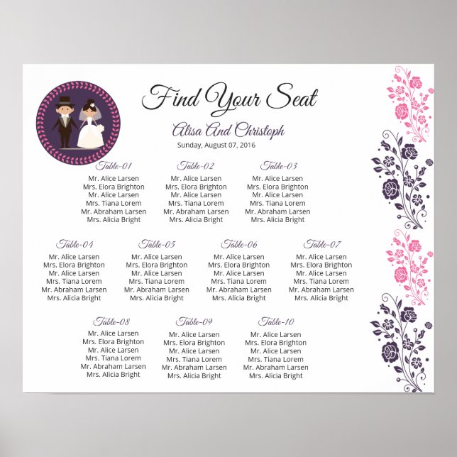 Affiche Modèle de plan de table de mariage (Devant)